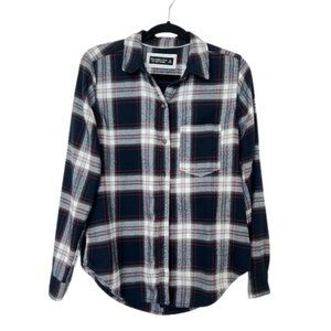 A&F Abercrombie & Fitch Women's Navy Blue Plaid Soft Flannel Button Down Shirt